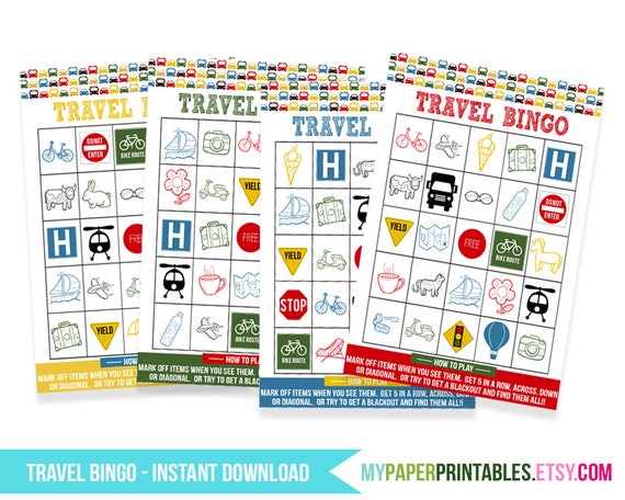 printable travel bingo cards road trip activity family etsy