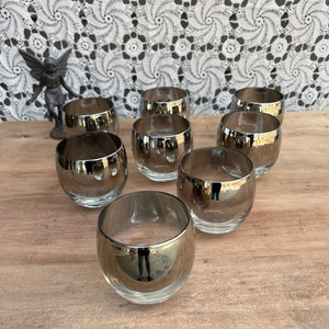 Mid Century Silver Fade Dorothy Thorpe Roly Poly Cocktail Glass Set of 8 - FREE SHIPPING