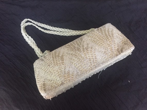 Vintage 70's/80's White Beaded Purse with Gold Chain by La Regale Ltd.