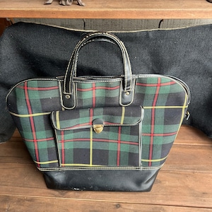 vintage blue/green plaid carry all 1960s - FREE SHIPPING