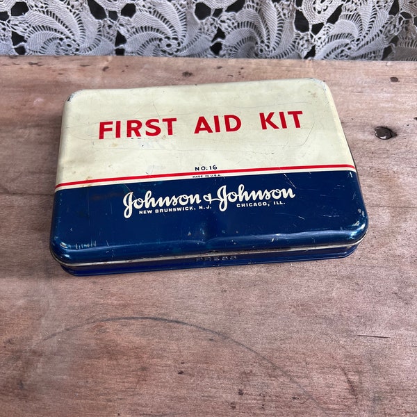 Vintage Johnson & Johnson First Aid Kit tin FREE SHIPPING