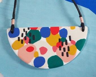 Colourful necklace, Large primary colours abstract necklace, blob colours bib necklace