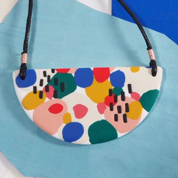 Colourful necklace, Large primary colours abstract necklace, blob colours bib necklace