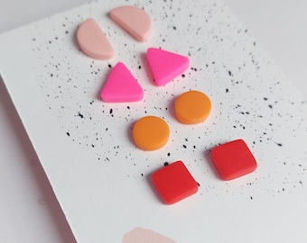 Mini Stud Earring Set: Polymer Clay, Silver Plated - Warm Colors