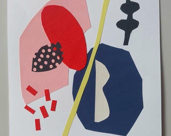 Abstract Botanical Collage Art: A5 Geometric Paper Cut Composition