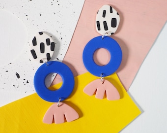Collage circle dangle earrings