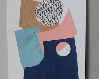 Abstract Paper Cut Collage: A5 Geometric Wall Art