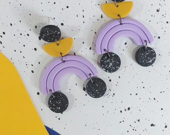 Lilac and mustard abstract dangle earrings