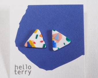 Triangle stud earrings, waste clay lucky dip earrings