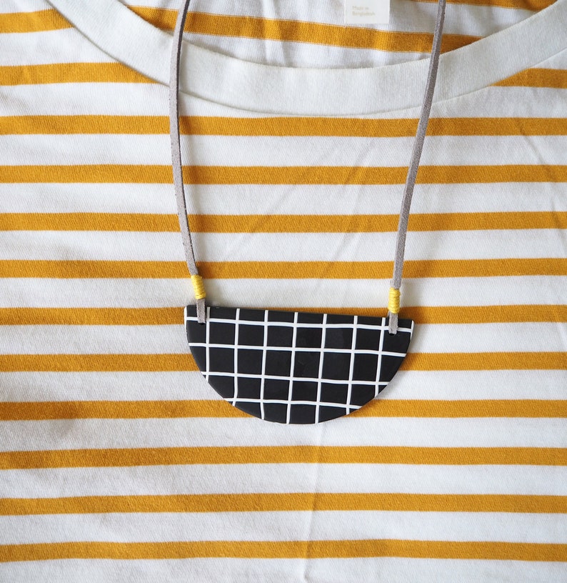White grid bib necklace image 5