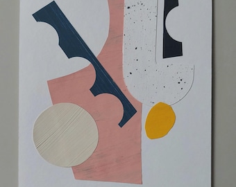 Abstract Paper Collage Art: Modern Geometric Shapes, A5