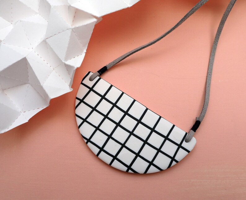 White grid bib necklace image 2