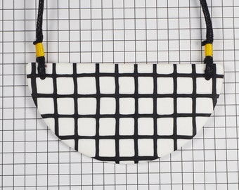 White grid bib necklace