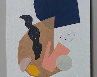 Abstract Geometric Collage Art: Sea Botanicals No.2, A5 Original Paper Cut