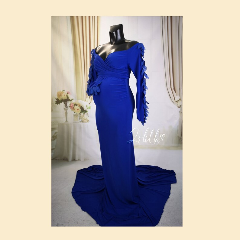maternity blue baby shower dress Metallic Gown with drape Neckline, Pregnant Guest Outfit  Chic Bump Club lace with pearls blue dress for baby girl