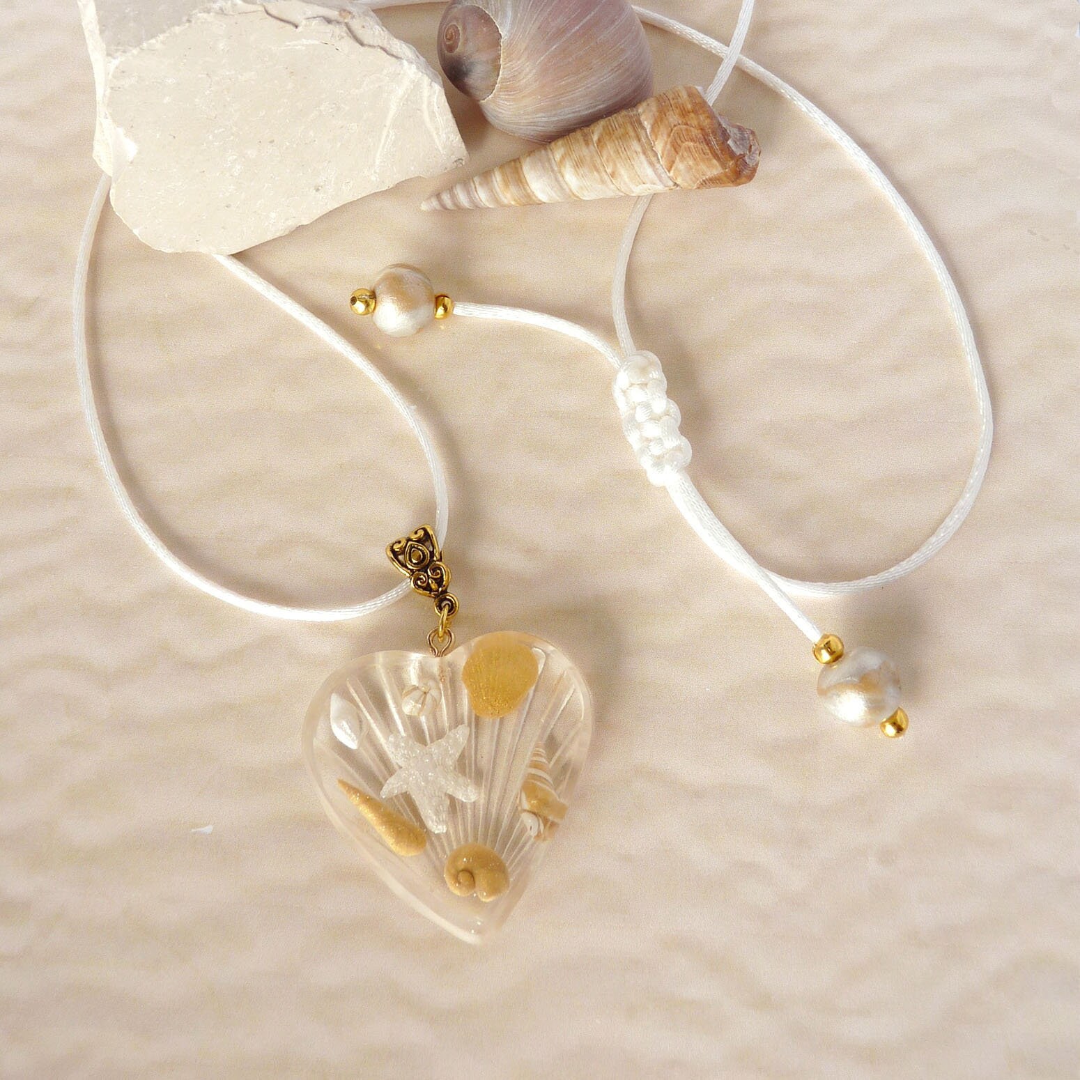 Beach Wedding Jewellery Gold Seashell And Heart Jewellery