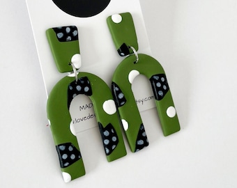 Polymer Clay Earrings Statement Earrings Arch Earrings Green Earrings