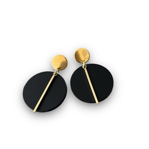 Black Acrylic Earrings Statement Earrings Black and Gold Earrings