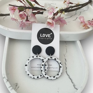 Black and White Spot Statement Earrings Acrylic Earrings Clay Earrings Hoop Earrings