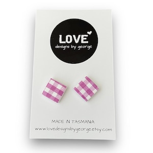 Gingham Polymer Clay Studs: Pink & White Surgical Steel Earrings