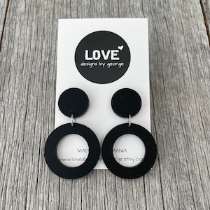 Statement Earrings Black Acrylic  Earrings Wooden Earrings Dangle Earrings Surgical Steel Earrings Hoop Earrings