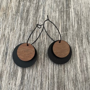Statement Earrings Wooden Earrings Acrylic Earrings Black Earrings Hoop Earrings