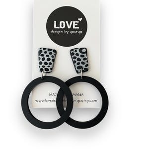 Black Earrings Black Acrylic Earrings Animal Print Statement Earrings Hoop Earrings Surgical Steel Earrings Black and White Earrings