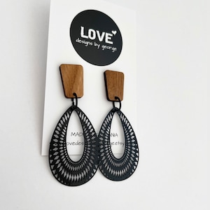 Wooden Earrings Black Earrings Statement Earrings Christmas Gift Idea Unique Earrings