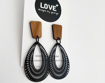 Wooden Earrings Black Earrings Statement Earrings Christmas Gift Idea Unique Earrings