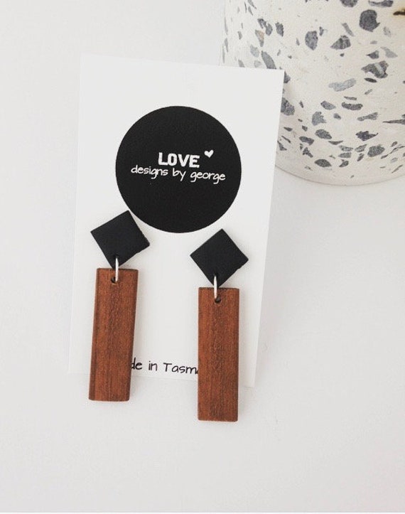 Polymer Clay Wood Earrings Statement Earrings