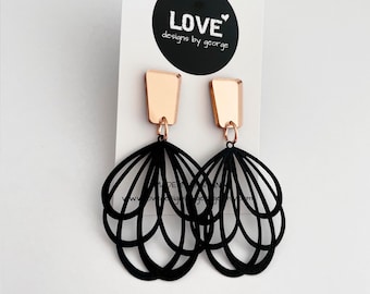 Rose Gold and Black Statement Earrings Gift for Her
