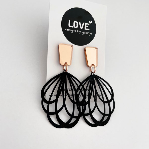 Rose Gold and Black Statement Earrings Gift for Her