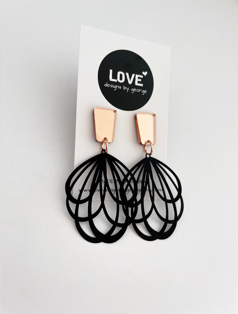 Rose Gold and Black Statement Earrings Gift for Her Etsy Australia