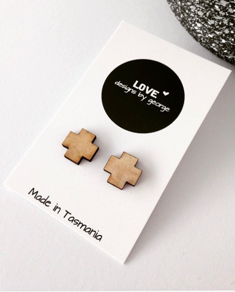 Stud Earrings Cross Cross Studs Surgical Steel Earrings Earrings Wooden Earrings Cross Earrings Gift Gift for Her Earrings for Her