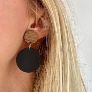 Statement Earrings Black Acrylic Earrings Wooden Earrings Dangle Earrings Surgical Steel Earrings