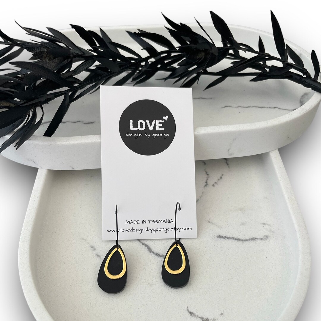 Black and Gold Hoop Earrings Surgical Steel Earrings Dangle Etsy