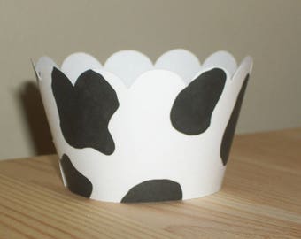 NEW! Cow Print Cupcake Wrappers- farm, animal, ranch, barnyard birthday party decor, baby showers- (Set of 12+) Wrap your cupcakes in style!