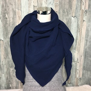 Muslin triangular scarf neck scarf women's XXL "dark blue" muslin wrap scarf handmade scarf summer scarf single layer