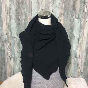 Muslin triangular scarf neckerchief women's XXL "black" muslin wrap scarf cloth handmade scarf single layer