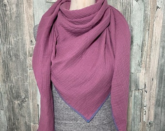 Dreieckstuch Halstuch Damen XXL  aus Musselin"Violett " Musselin Wickelschal Tuch Handmade Schal einlagig