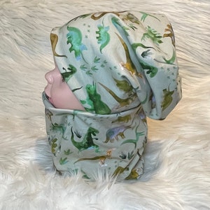 Beanie, Loop Set "Dinos" beige watercolor 39-60 children's hat, scarf, hat with scarf, toddler set or individually