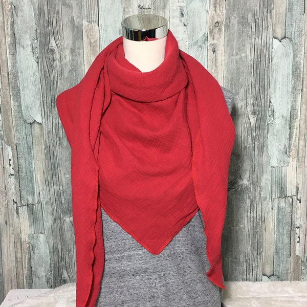 Dreieckstuch Halstuch Damen XXL  aus Musselin"rot" Musselin Wickelschal Tuch Handmade Schal Sommertuch einlagig