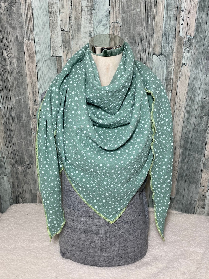Triangle Scarf Neck Scarf Ladies XXL flowers Green Etsy