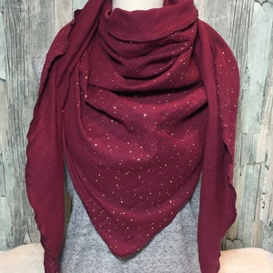 Muslin scarf triangular scarf ladies XXL "golden dots berry" muslin wrap scarf cloth handmade scarf single layer