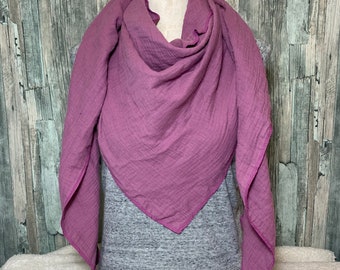 Dreieckstuch Halstuch Damen XXL  aus Musselin"Violett " Musselin Wickelschal Tuch Handmade Schal einlagig