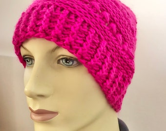 Crochet Beanie in super soft acrylic yarn - Hot Pink