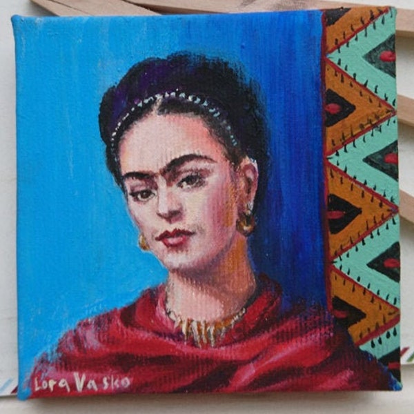 Frida Kahlo portrait, Frida Kahlo original painting, Mexican artist, Mexican icon, Frida lovers gift, Mexican folk art, Frida Kahlo canvas