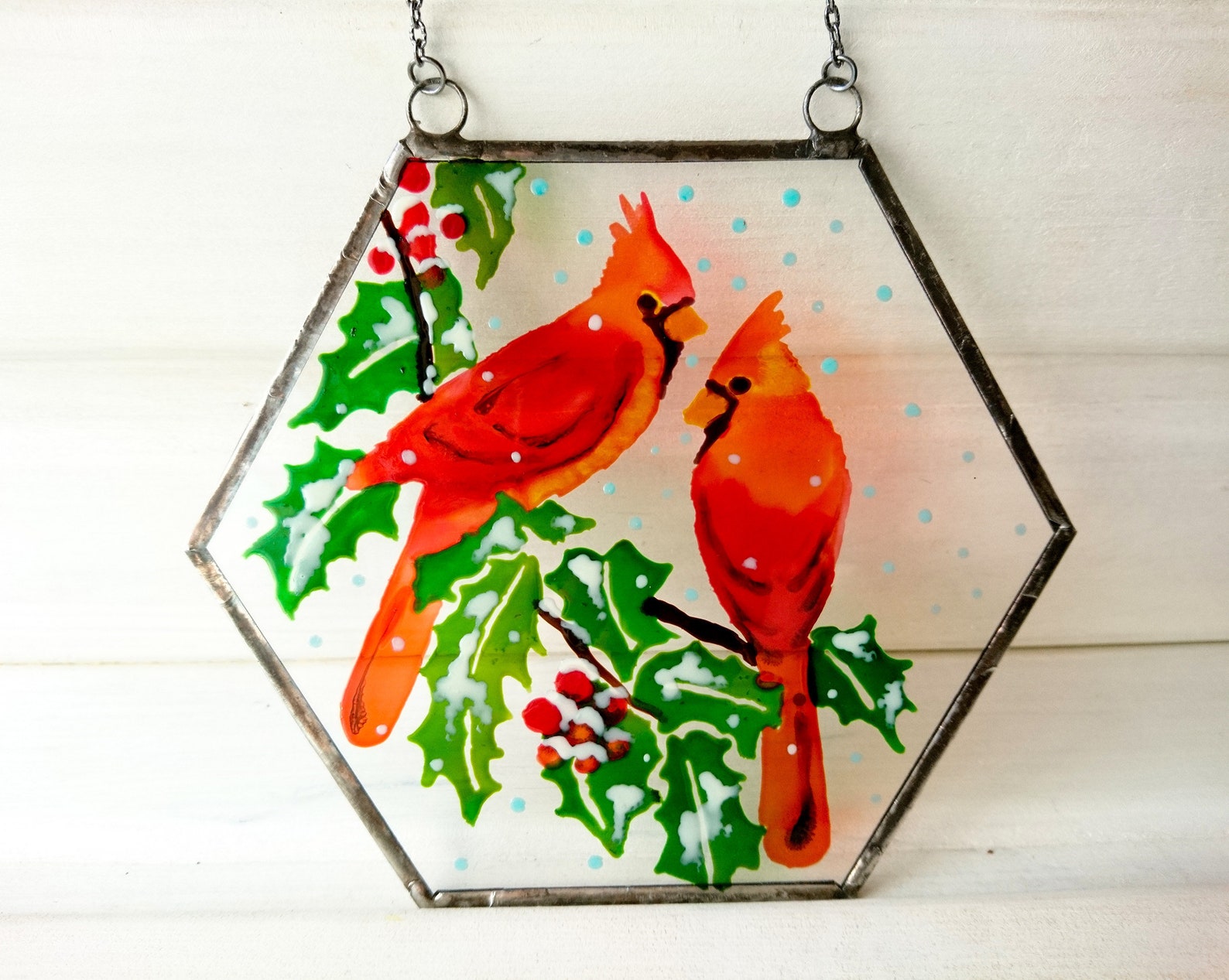 Cardinal Suncatcher. Couple of Red Cardinals Hand Painting. Etsy UK