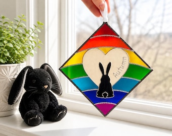 Rabbit Memorial Suncatcher, Hand-Painted Bunny Sympathy Gift, Personalized Pet Loss Keepsake, Rainbow Bridge Rabbit Decor