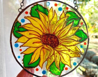 Stained Glass Sunflower Sun catcher. Tulips, Daisies, Sun catchers. Window Hanging. Hand-painted Floral Art. Wedding flowers gift